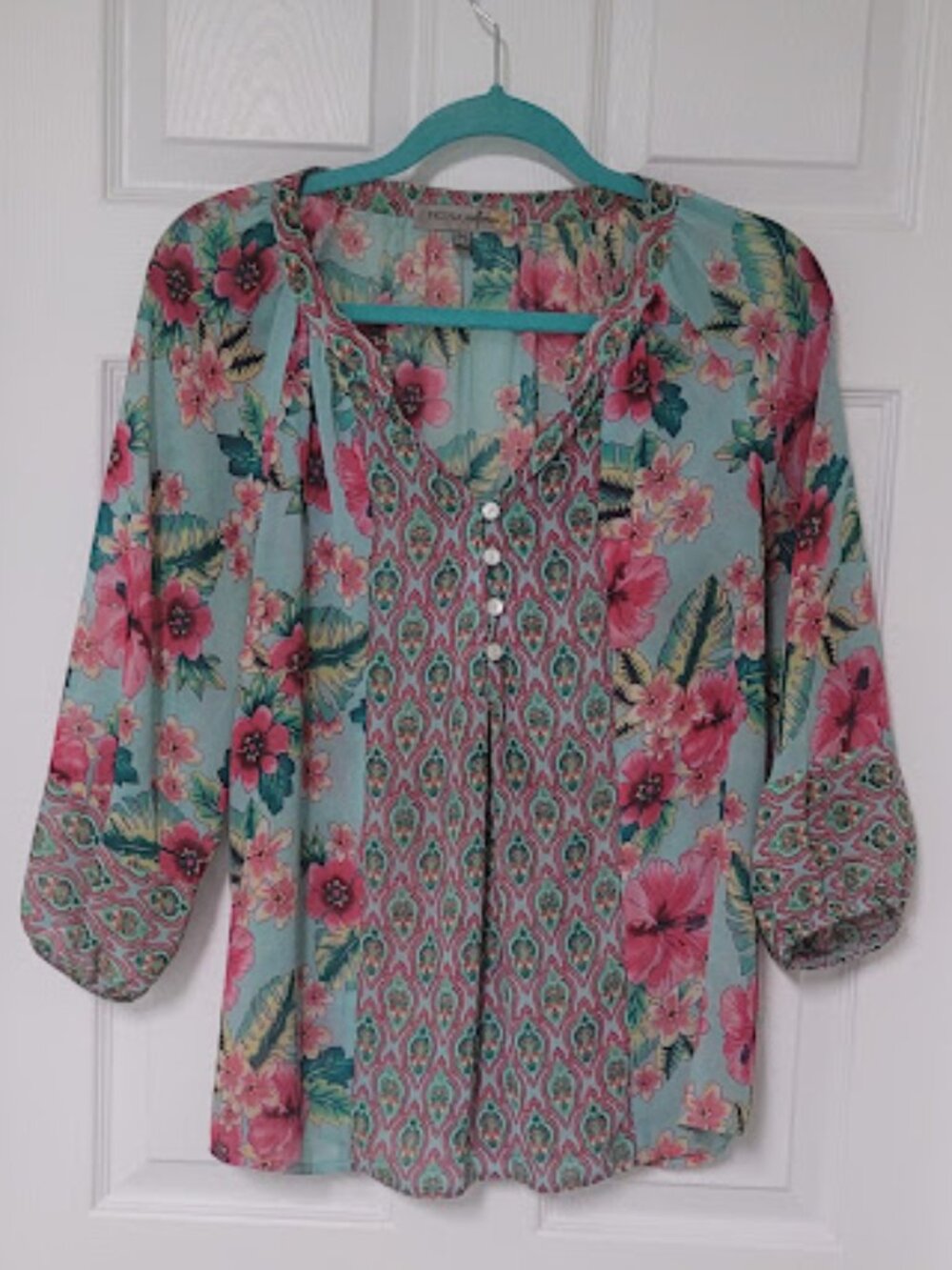 Figueroa & Flower Flowy Floral & Geometric Blouse Top-3/4 sleeve-Medium & Large